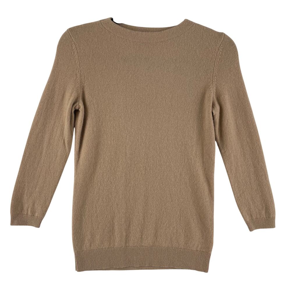 Talbots Womens 100% Pure Cashmere Sweater SZ XS Camel Tan Crewneck 3/4 Sleeve